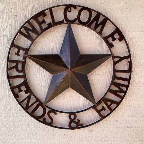 WELCOME FRIENDS FAMILY BARN METAL STAR WALL ART WESTERN HOME DECOR HANDMADE NEW