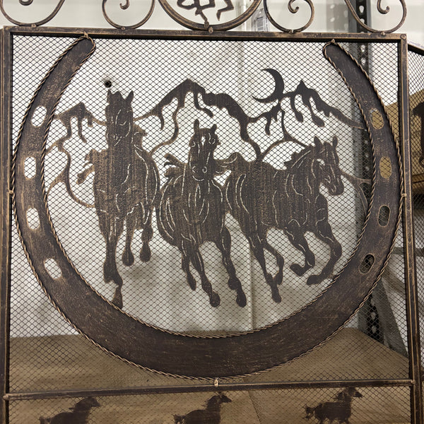 RUNNING HORSE METAL FIREPLACE SCREEN 40" X 33.5" WESTERN HOME DECOR HANDMADE #EH80005