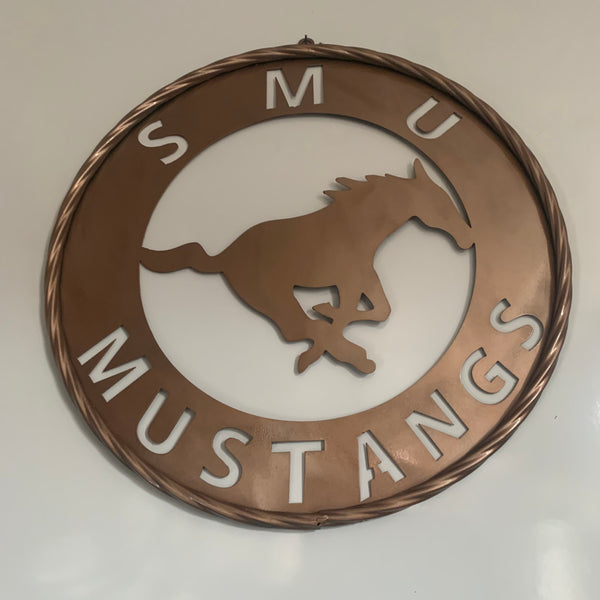 SMU MUSTANGS HAMMERED COPPER METAL CUSTOM VINTAGE CRAFT WALL ART TEAM SIGN HANDMADE