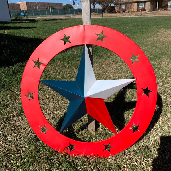 24" WIDE BAND RING BARN STAR METAL LONE STAR 3d WALL ART WESTERN HOME DECOR HANDMADE NEW #EH12758