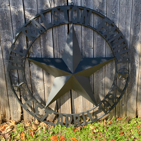 RALSTON FAMILY STYLE CUSTOM NAME STAR BARN METAL STAR 3d TWISTED ROPE RING WESTERN HOME DECOR RUSTIC BLACK HANDMADE 24",32",36",50"