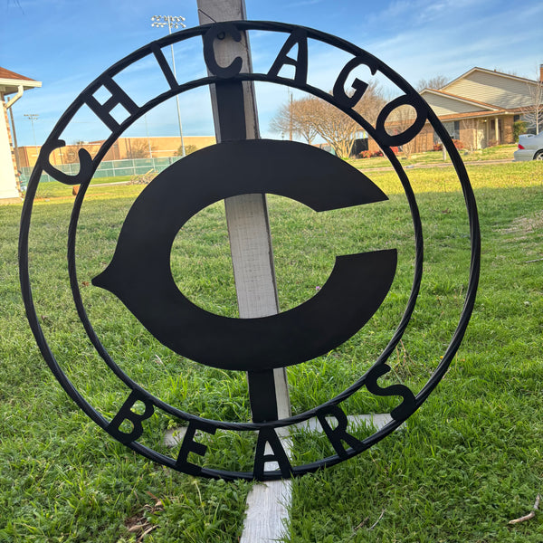 CHICAGO BEARS CUSTOM METAL VINTAGE CRAFT SIGN TEAM RISTIC BLACK HANDMADE