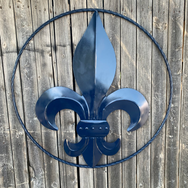 #EH10764 NAVY BLUE 24",36" FLEUR DE LIS METAL WALL ART SIGN WESTERN HOME DECOR HANDMADE NEW