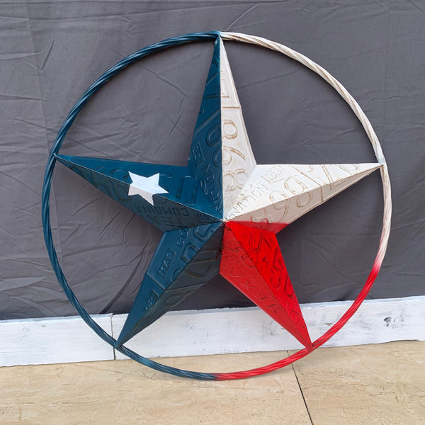 TEXAS LICENSE PLATE STAR RED WHITE & BLUE BARN METAL LONE STAR WESTERN HOME DECOR HANDMADE NEW 12",16",24",32",36"