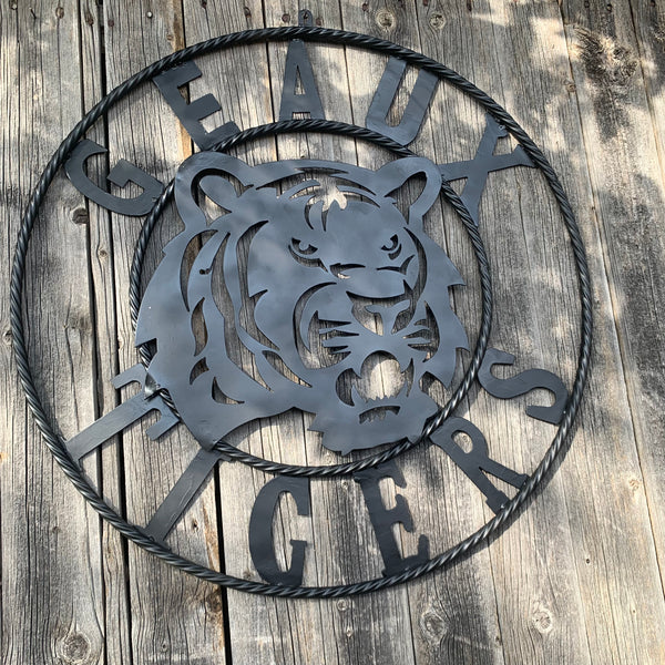 GEAUX TIGERS BLACK CUSTOM METAL VINTAGE CRAFT SIGN TEAM HANDMADE