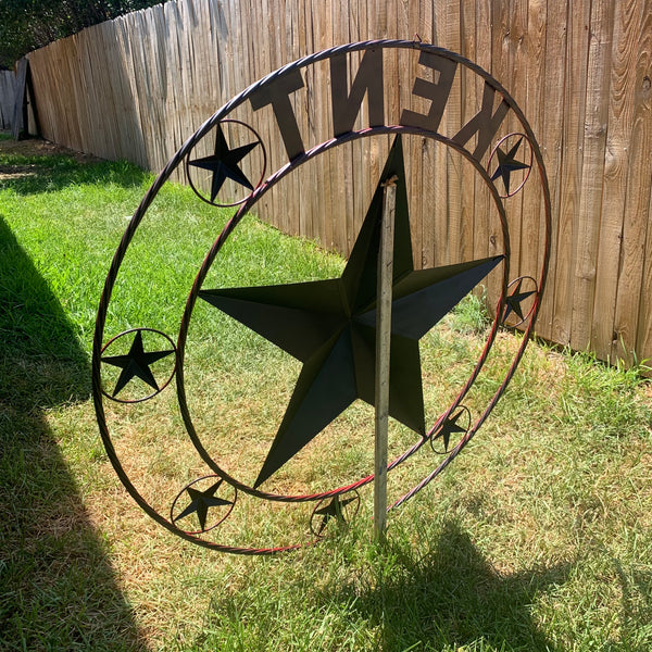 KENT STYLE YOUR CUSTOM STAR METAL NAME RUSTIC BURGUNDY RED CUSTOM 3d STAR METAL NAME BARN STAR TWISTED ROPE RING DESIGN METAL WALL ART HOME DECOR ANY SIZE