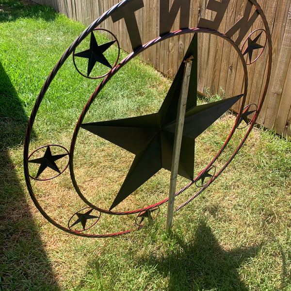 KENT STYLE YOUR CUSTOM STAR METAL NAME RUSTIC BURGUNDY RED CUSTOM 3d STAR METAL NAME BARN STAR TWISTED ROPE RING DESIGN METAL WALL ART HOME DECOR ANY SIZE