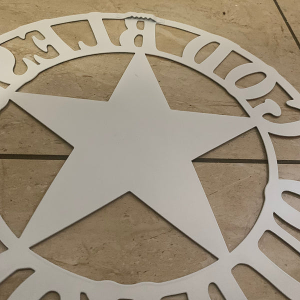 #EH11364 12" GOD BLESS OUR HOME METAL FLAT SIGN NOT 3D STAR LASERCUT ART WESTERN HOME DECOR HANDMADE NEW
