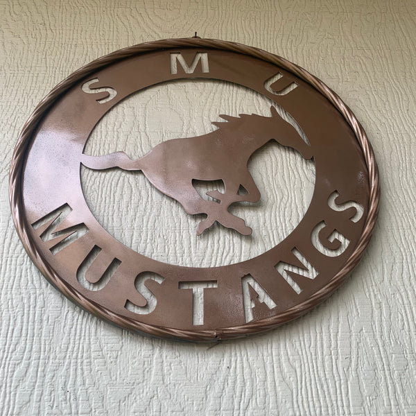 SMU MUSTANGS HAMMERED COPPER METAL CUSTOM VINTAGE CRAFT WALL ART TEAM SIGN HANDMADE