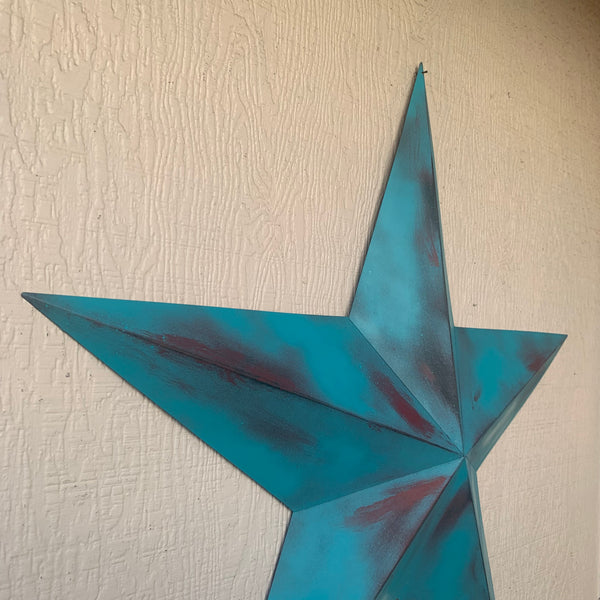 #EH10540 TURQUOISE DISTRESSED TWO TONE BARN STAR METAL ART WESTERN HOME DECOR HANDMADE NEW