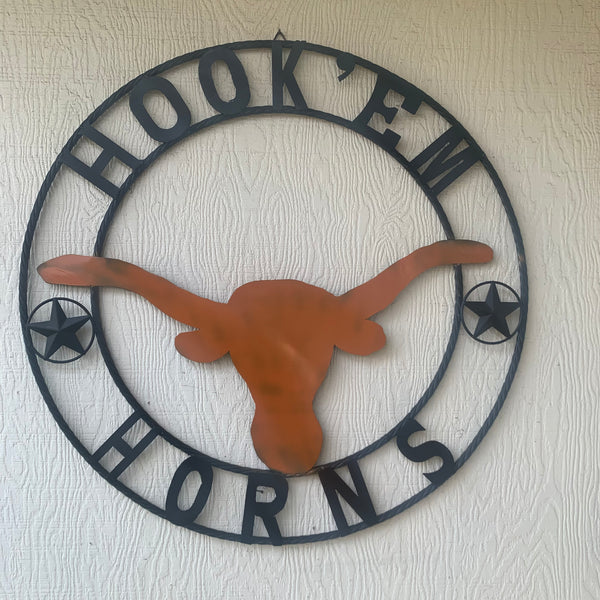 HOOKEM HORNS WITH LONE STAR TEXAS LONGHORNS HOOK EM METAL CUSTOM VINTAGE CRAFT WALL ART TEAM SIGN HANDMADE