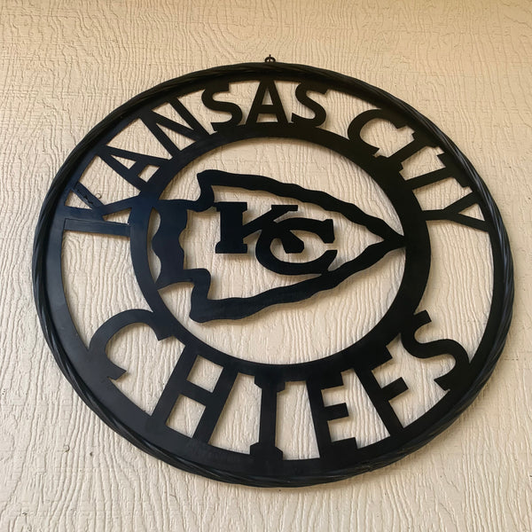 KANSAS CITY CHIEFS BLACK CUSTOM METAL LASERCUT VINTAGE CRAFT TEAM DECOR HANDMADE