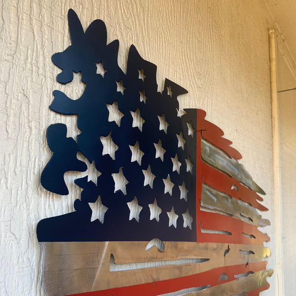 USA TATTERED AMERICAN FLAG METAL WALL ART WESTERN HOME DECOR HANDMADE NEW