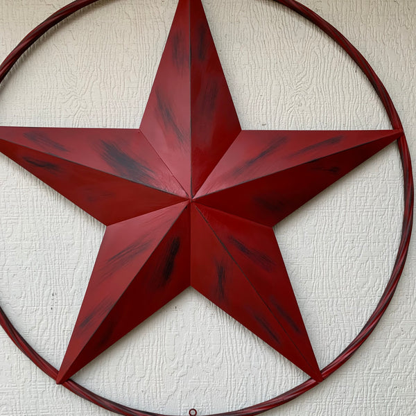 RED DISTRESSED STAR TWO TONE TEXTURE BARN STAR METAL LONESTAR TWISTED ROPE RING WESTERN HOME DECOR HANDMADE NEW