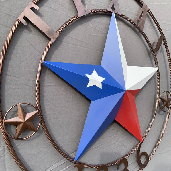 1836 TEXAS FLAG STAR RED WHITE BLUE TWISTED BRONZE RING WESTERN HOME DECOR HANDMADE NEW
