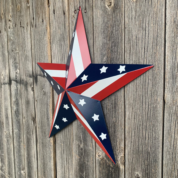 #EH11753 USA BARN STAR AMERICAN FLAG STAR RED WHITE & BLUE METAL STAR HANDMADE NEW 12",24",30"