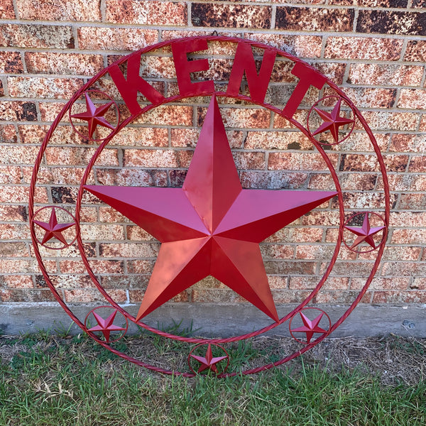 KENT STYLE YOUR CUSTOM STAR METAL NAME RUSTIC BURGUNDY RED CUSTOM 3d STAR METAL NAME BARN STAR TWISTED ROPE RING DESIGN METAL WALL ART HOME DECOR ANY SIZE