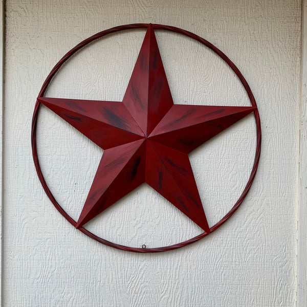 RED DISTRESSED STAR TWO TONE TEXTURE BARN STAR METAL LONESTAR TWISTED ROPE RING WESTERN HOME DECOR HANDMADE NEW