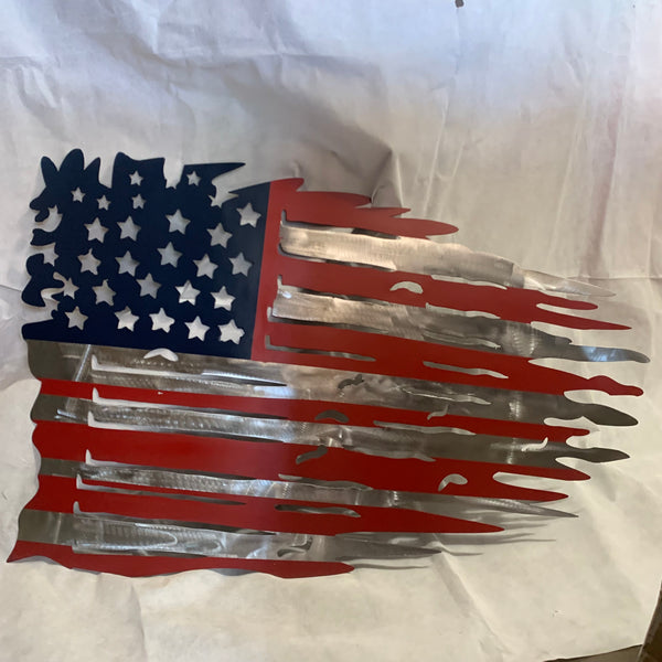 USA TATTERED AMERICAN FLAG METAL WALL ART WESTERN HOME DECOR HANDMADE NEW
