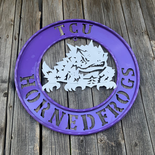 18",24",32" TCU HORNED FROGS CUSTOM METAL VINTAGE CRAFT TEAM SIGN WESTERN HOME DECOR HANDMADE