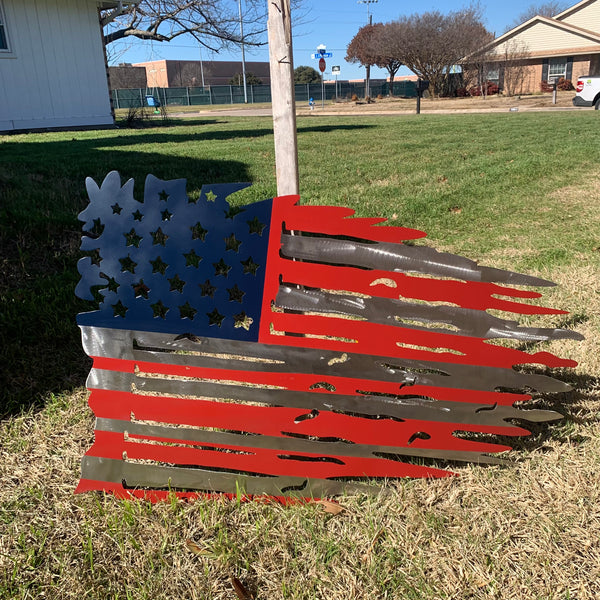 USA TATTERED AMERICAN FLAG METAL WALL ART WESTERN HOME DECOR HANDMADE NEW