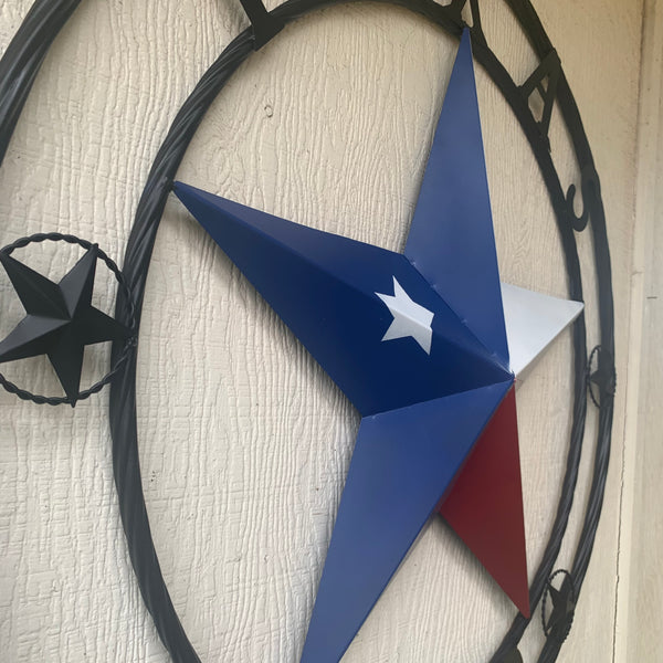 TEXAS 2022 STYLE CUSTOM NAME BARN STAR METAL LONESTAR 3d TWISTED BLACK ROPE RING WESTERN HOME DECOR   HANDMADE 24",32",36"