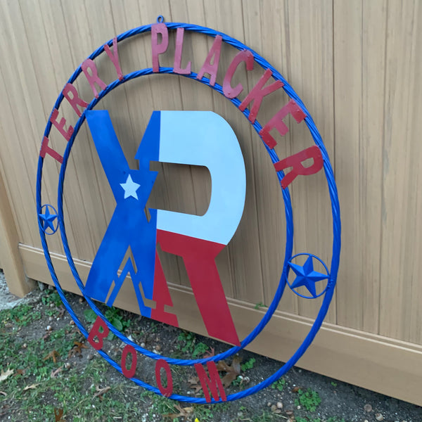 #EH11299 CUSTOM NAME XR ROOFING STYLE SIGN RED,WHITE & BLUE TEXAS FLAG LOGO HANDMADE