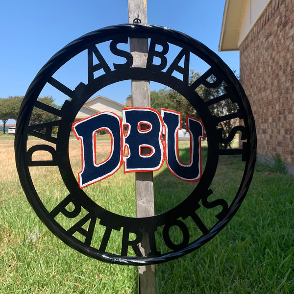 DBU DALLAS BAPTIST PATRIOTS CUSTOM METAL VINTAGE CRAFT TEAM SIGN WESTERN HOME DECOR HANDMADE