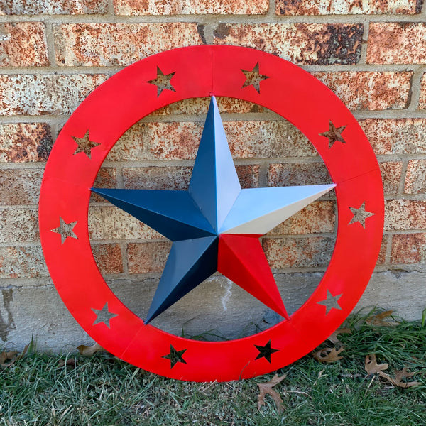 24" WIDE BAND RING BARN STAR METAL LONE STAR 3d WALL ART WESTERN HOME DECOR HANDMADE NEW #EH12758