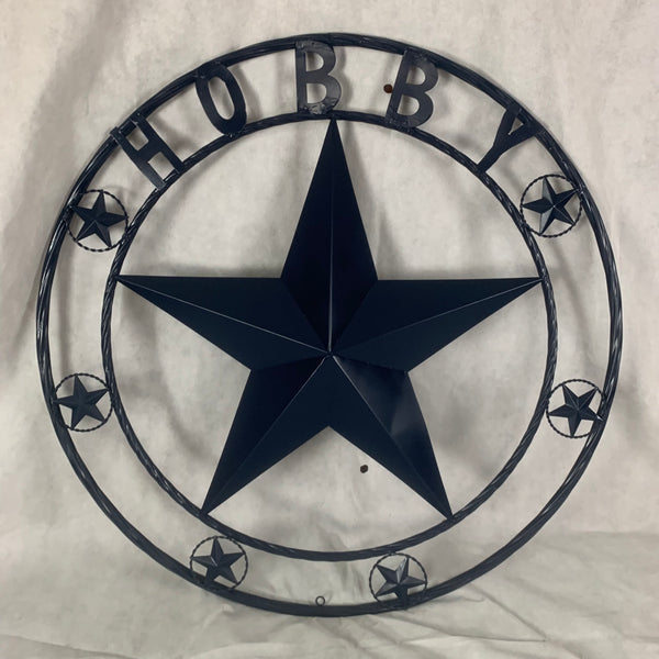 HOBBY STYLE CUSTOM NAME STAR BARN METAL STAR 3d TWISTED ROPE RING WESTERN HOME DECOR RUSTIC NAVY BLUE HANDMADE 24",32",36",50"