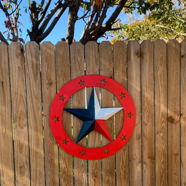 24" WIDE BAND RING BARN STAR METAL LONE STAR 3d WALL ART WESTERN HOME DECOR HANDMADE NEW #EH12758