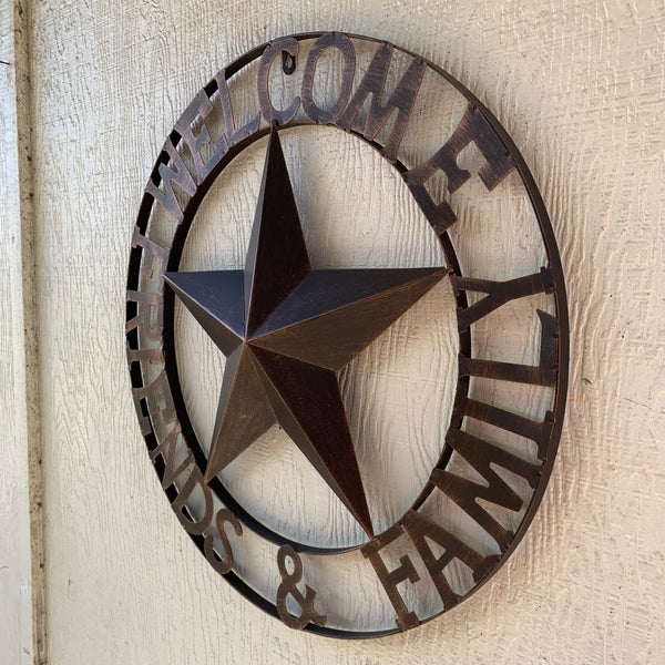 WELCOME FRIENDS FAMILY BARN METAL STAR WALL ART WESTERN HOME DECOR HANDMADE NEW