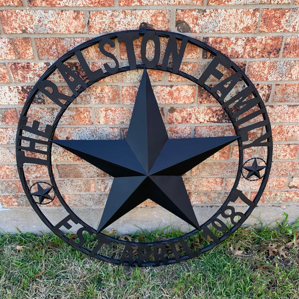 RALSTON FAMILY STYLE CUSTOM NAME STAR BARN METAL STAR 3d TWISTED ROPE RING WESTERN HOME DECOR RUSTIC BLACK HANDMADE 24",32",36",50"