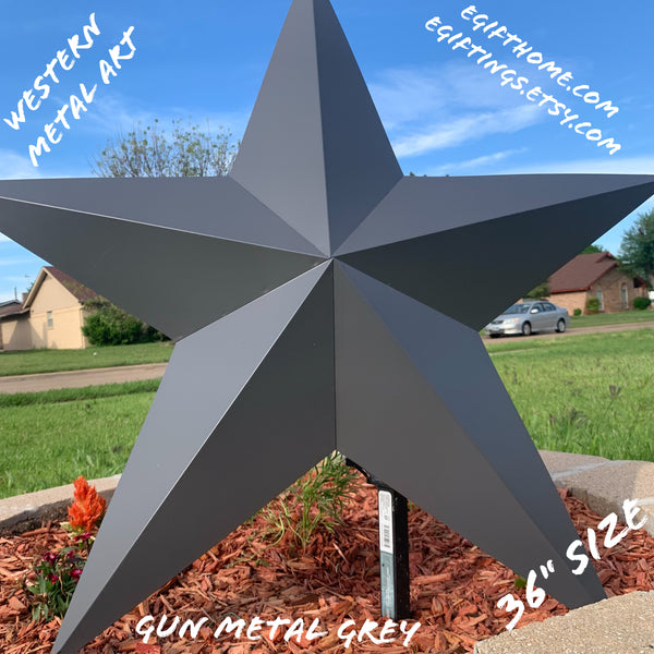 GUN METAL GREY STAR BARN STAR NO RING DAVID STAR 5 POINT WESTERN HOME DECOR HAND PAINTED