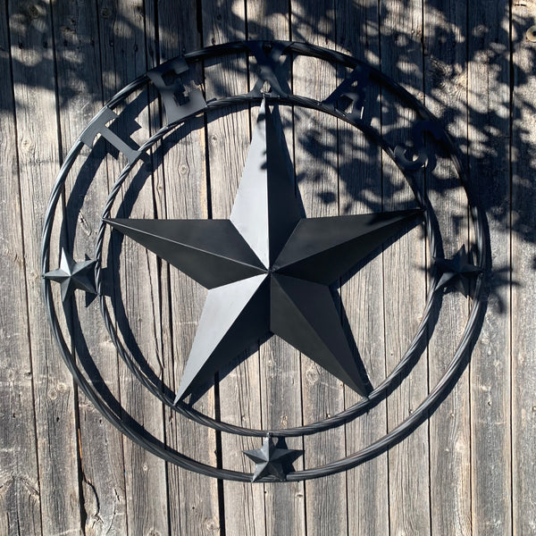 TEXAS LONESTAR WITH 3 SMALL STARS BARN STAR METAL RUSTIC BLACK TWISTED ROPE RING WESTERN HOME DECOR HANDMADE NEW