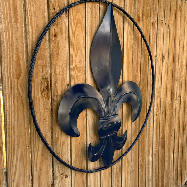 #EH10764 NAVY BLUE 24",36" FLEUR DE LIS METAL WALL ART SIGN WESTERN HOME DECOR HANDMADE NEW