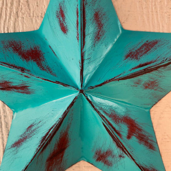 TURQUOISE DISTRESSED TWO TONE BARN STAR METAL ART WESTERN HOME DECOR HANDMADE NEW