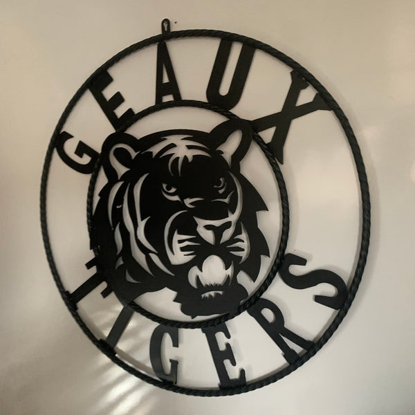 GEAUX TIGERS BLACK CUSTOM METAL VINTAGE CRAFT SIGN TEAM HANDMADE
