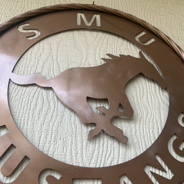 SMU MUSTANGS HAMMERED COPPER METAL CUSTOM VINTAGE CRAFT WALL ART TEAM SIGN HANDMADE