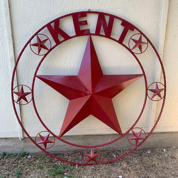 KENT STYLE YOUR CUSTOM STAR METAL NAME RUSTIC BURGUNDY RED CUSTOM 3d STAR METAL NAME BARN STAR TWISTED ROPE RING DESIGN METAL WALL ART HOME DECOR ANY SIZE