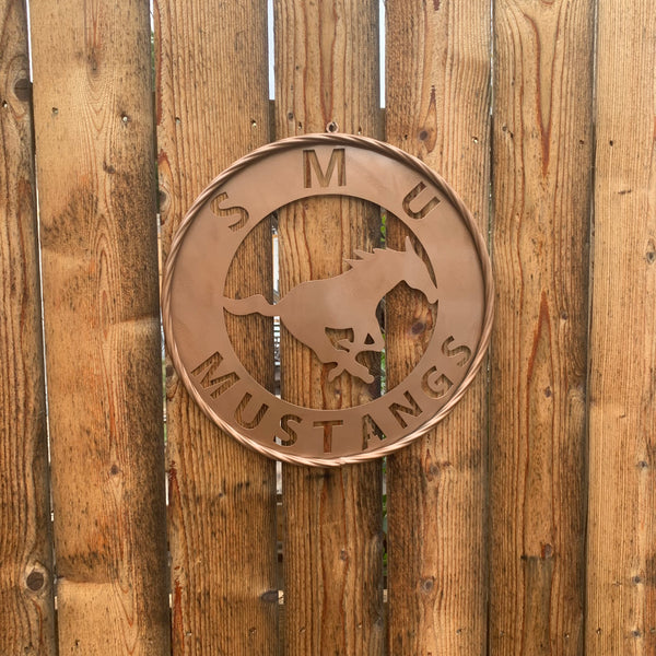 SMU MUSTANGS HAMMERED COPPER METAL CUSTOM VINTAGE CRAFT WALL ART TEAM SIGN HANDMADE