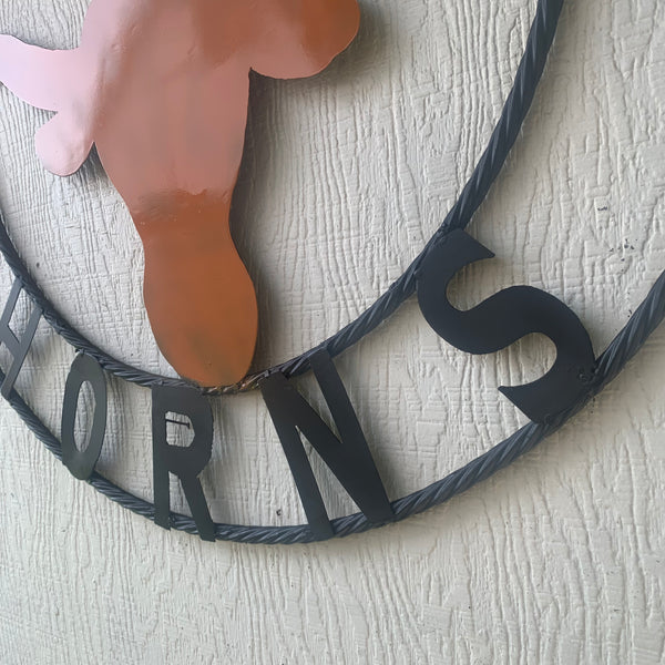 HOOKEM HORNS WITH LONE STAR TEXAS LONGHORNS HOOK EM METAL CUSTOM VINTAGE CRAFT WALL ART TEAM SIGN HANDMADE