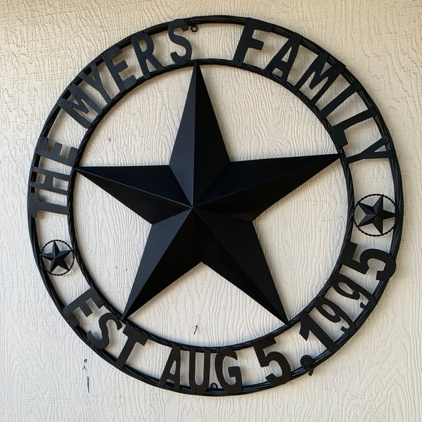 MYERS STYLE YOUR CUSTOM NAME STAR BARN STAR METAL LONE STAR WESTERN HOME DECOR RUSTIC BLACK HANDMADE 24",32",36",50"