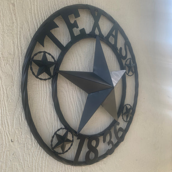 TEXAS 1836 BLACK BARN STAR METAL LONESTAR WESTERN HOME DECOR HANDMADE NEW 16",24",36",50"