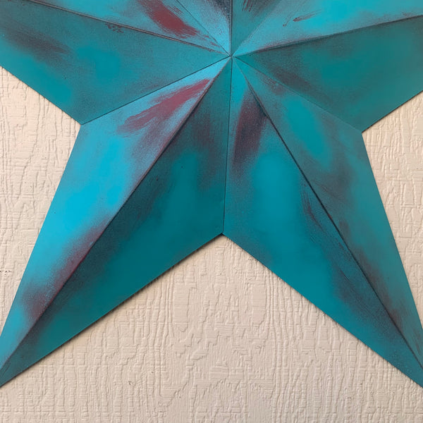 #EH10540 TURQUOISE DISTRESSED TWO TONE BARN STAR METAL ART WESTERN HOME DECOR HANDMADE NEW