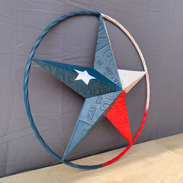 TEXAS LICENSE PLATE STAR RED WHITE & BLUE BARN METAL LONE STAR WESTERN HOME DECOR HANDMADE NEW 12",16",24",32",36"