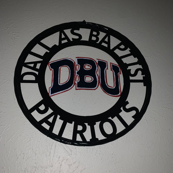 DBU DALLAS BAPTIST PATRIOTS CUSTOM METAL VINTAGE CRAFT TEAM SIGN WESTERN HOME DECOR HANDMADE