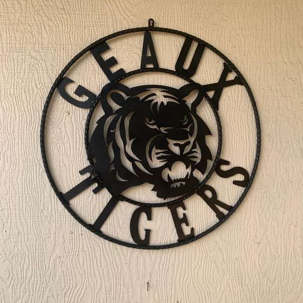 GEAUX TIGERS BLACK CUSTOM METAL VINTAGE CRAFT SIGN TEAM HANDMADE