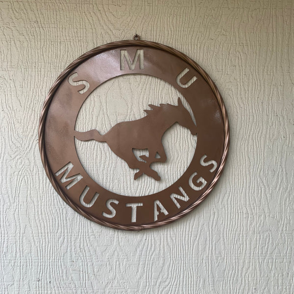 SMU MUSTANGS HAMMERED COPPER METAL CUSTOM VINTAGE CRAFT WALL ART TEAM SIGN HANDMADE