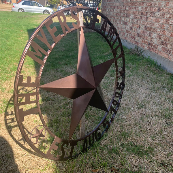 MYERS STYLE YOUR CUSTOM NAME STAR BARN STAR METAL LONE STAR WESTERN HOME DECOR RUSTIC BLACK HANDMADE 24",32",36",50"